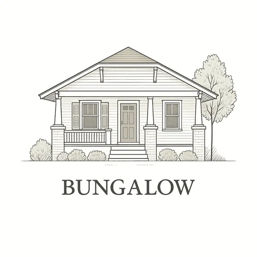 Bungalow style house with single-story design and low-pitched roof