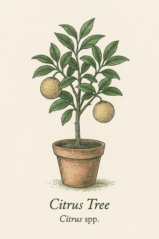 Citrus trees with golden fruits symbolizing wealth and prosperity