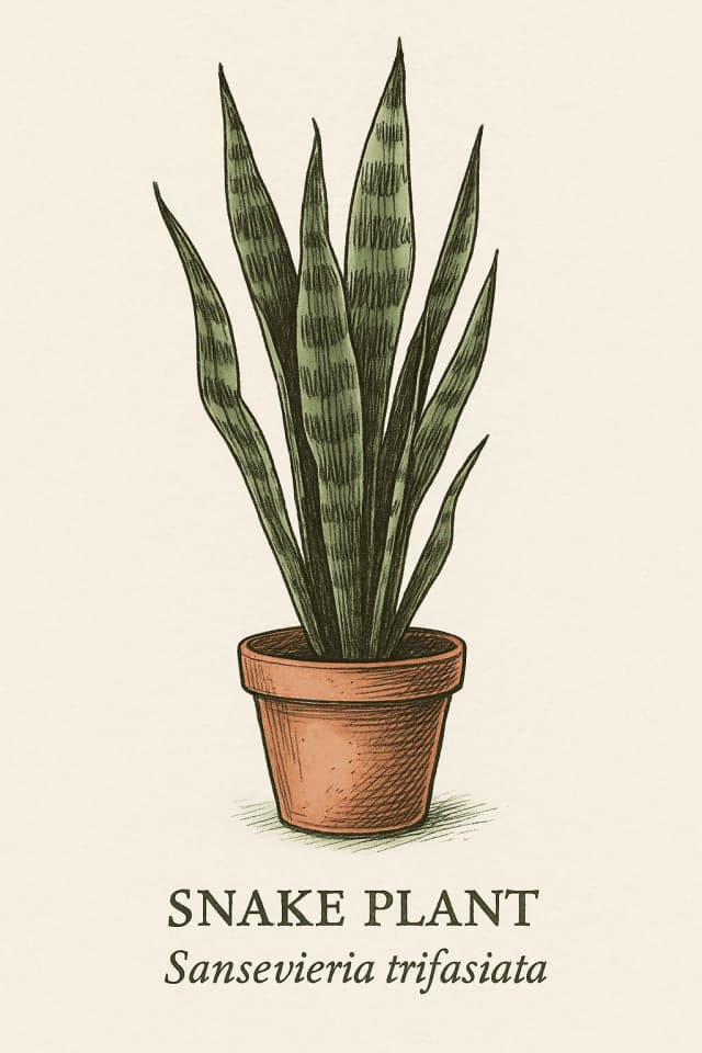 Snake plant with tall, sword-like leaves for air purification