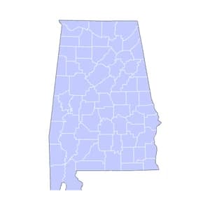 Alabama county-level mortgage loan limits heatmap for 2026