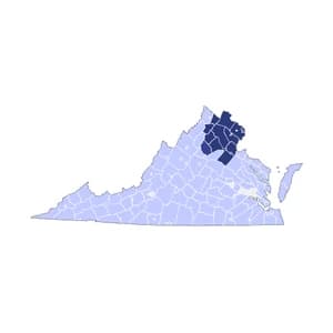 Virginia county-level mortgage loan limits heatmap for 2026